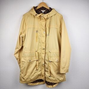Stylish Yellow Rain Jacket with Bold Leopard Print Lining Women's Size XL 16-18
